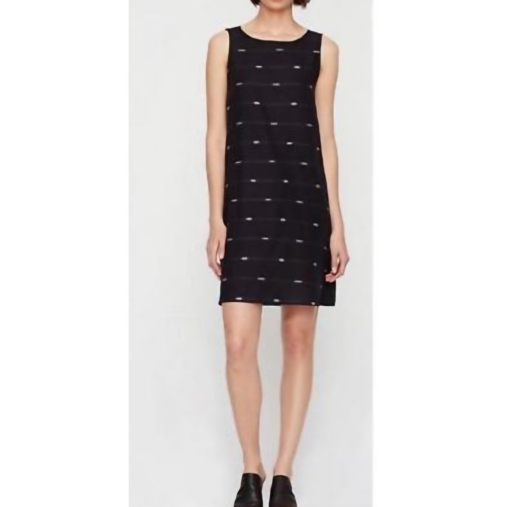 Eileen Fisher Petite Medium Black Aztec Print Shift Dress Sleeveless Cotton PM